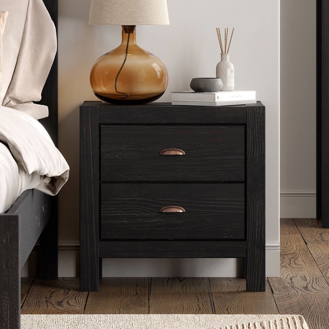 Solid Pine Wood Rustic Nightstand 2-Drawer | HomePacific