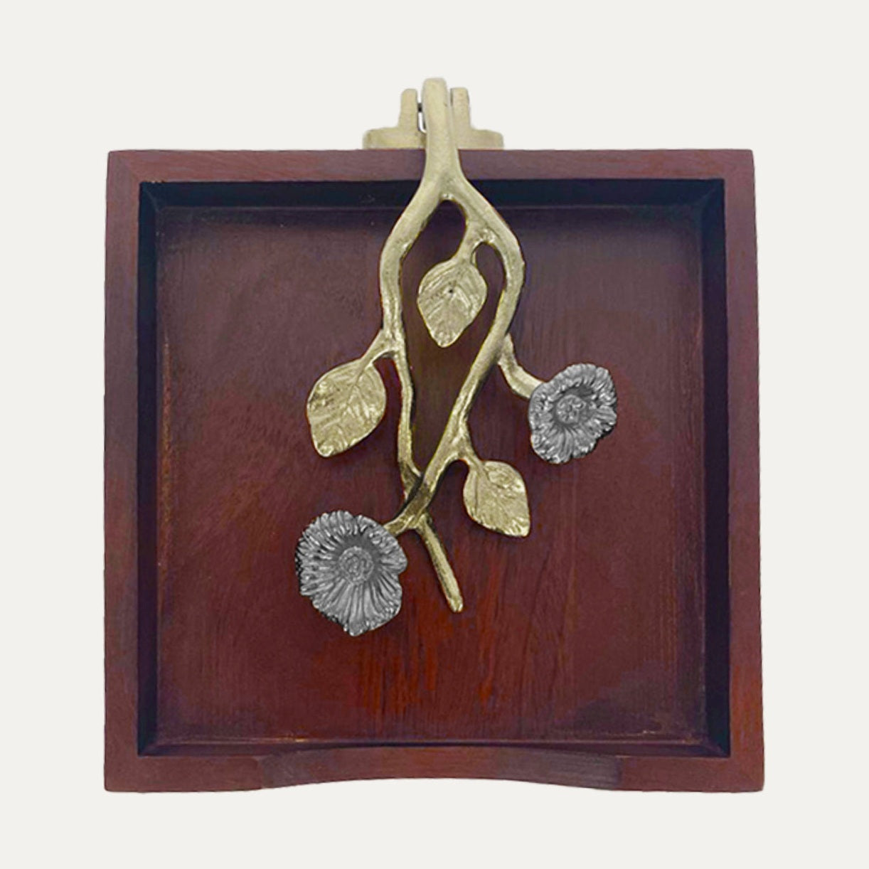 Solid Wood Napkin Holder with Silver and Gold Finish Ornament