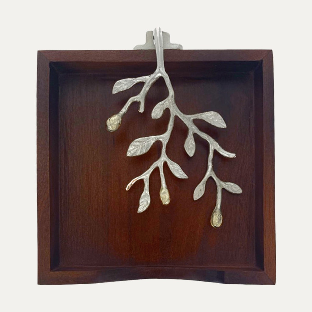 Solid Wood Napkin Holder with Silver and Gold Finish Ornament