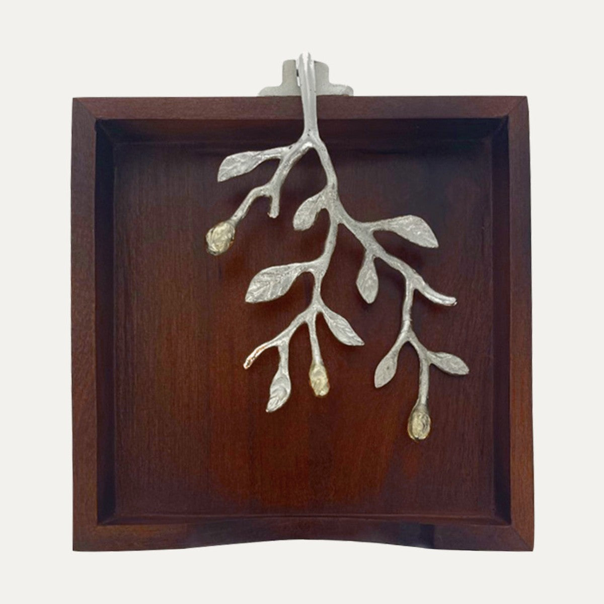 Solid Wood Napkin Holder with Silver and Gold Finish Ornament