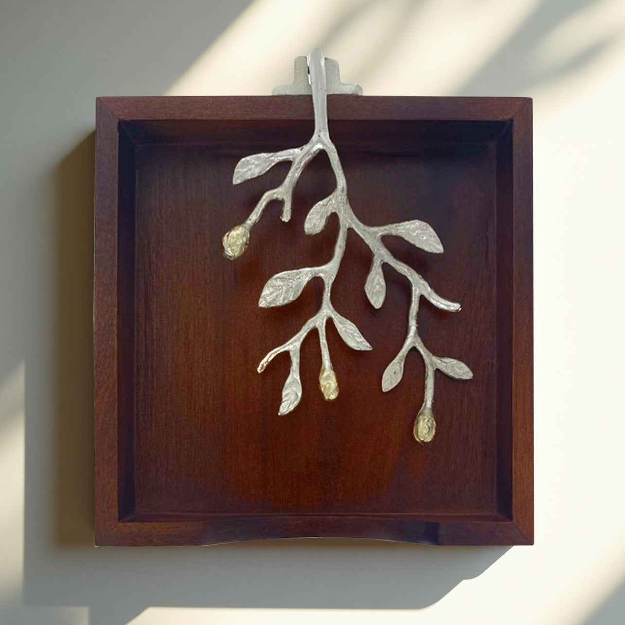 Solid Wood Napkin Holder with Silver and Gold Finish Ornament