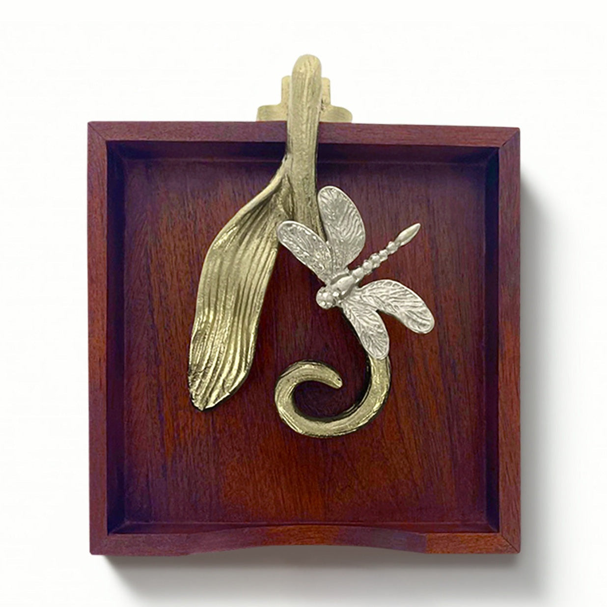 Solid Wood Napkin Holder with Silver and Gold Finish Ornament