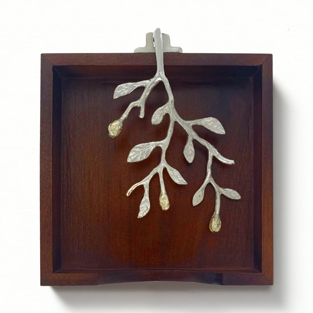 Solid Wood Napkin Holder with Silver and Gold Finish Ornament