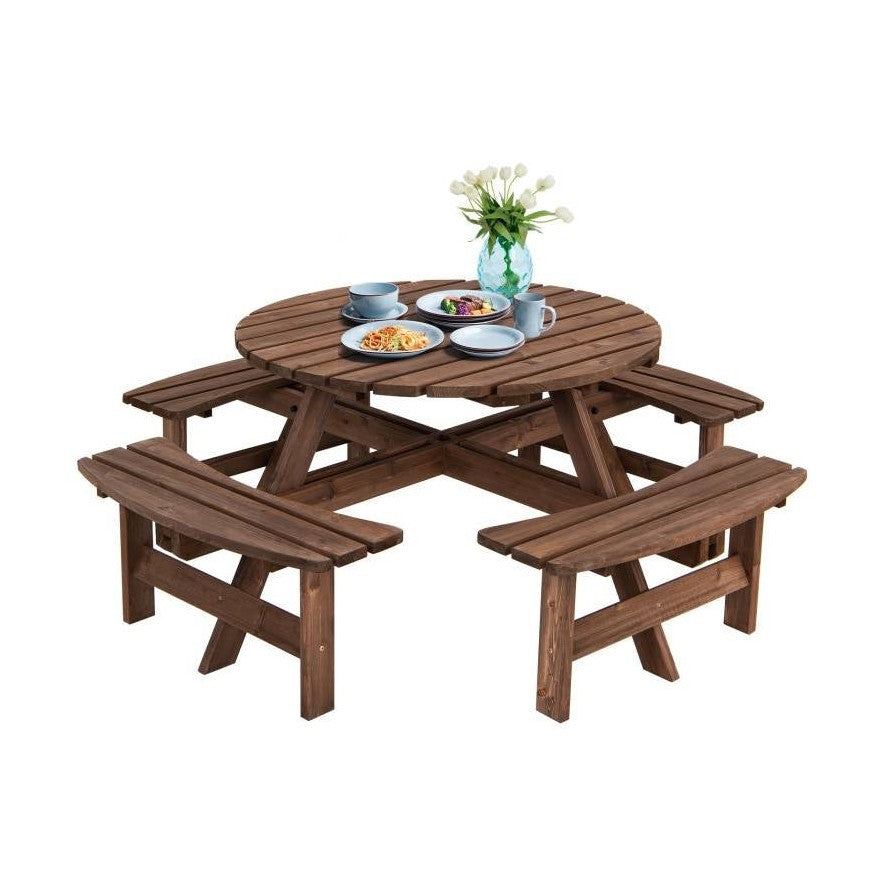 Solid Wood Round Picnic Set | Durable Fir Wood Construction by HomePacific