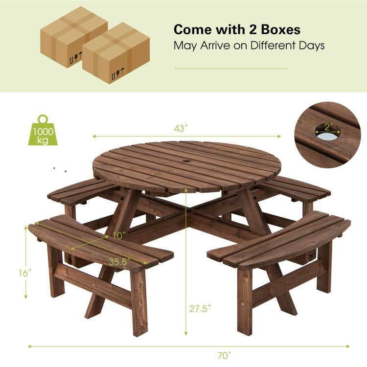 Solid Wood Round Picnic Set | Durable Fir Wood Construction by HomePacific