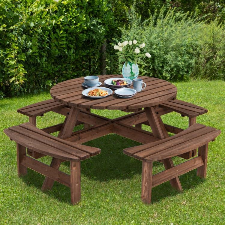 Solid Wood Round Picnic Set | Durable Fir Wood Construction by HomePacific