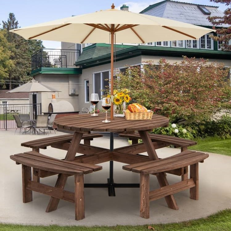 Solid Wood Round Picnic Set | Durable Fir Wood Construction by HomePacific