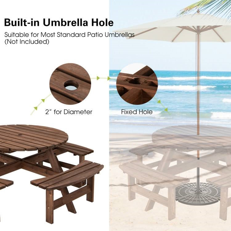 Solid Wood Round Picnic Set | Durable Fir Wood Construction by HomePacific