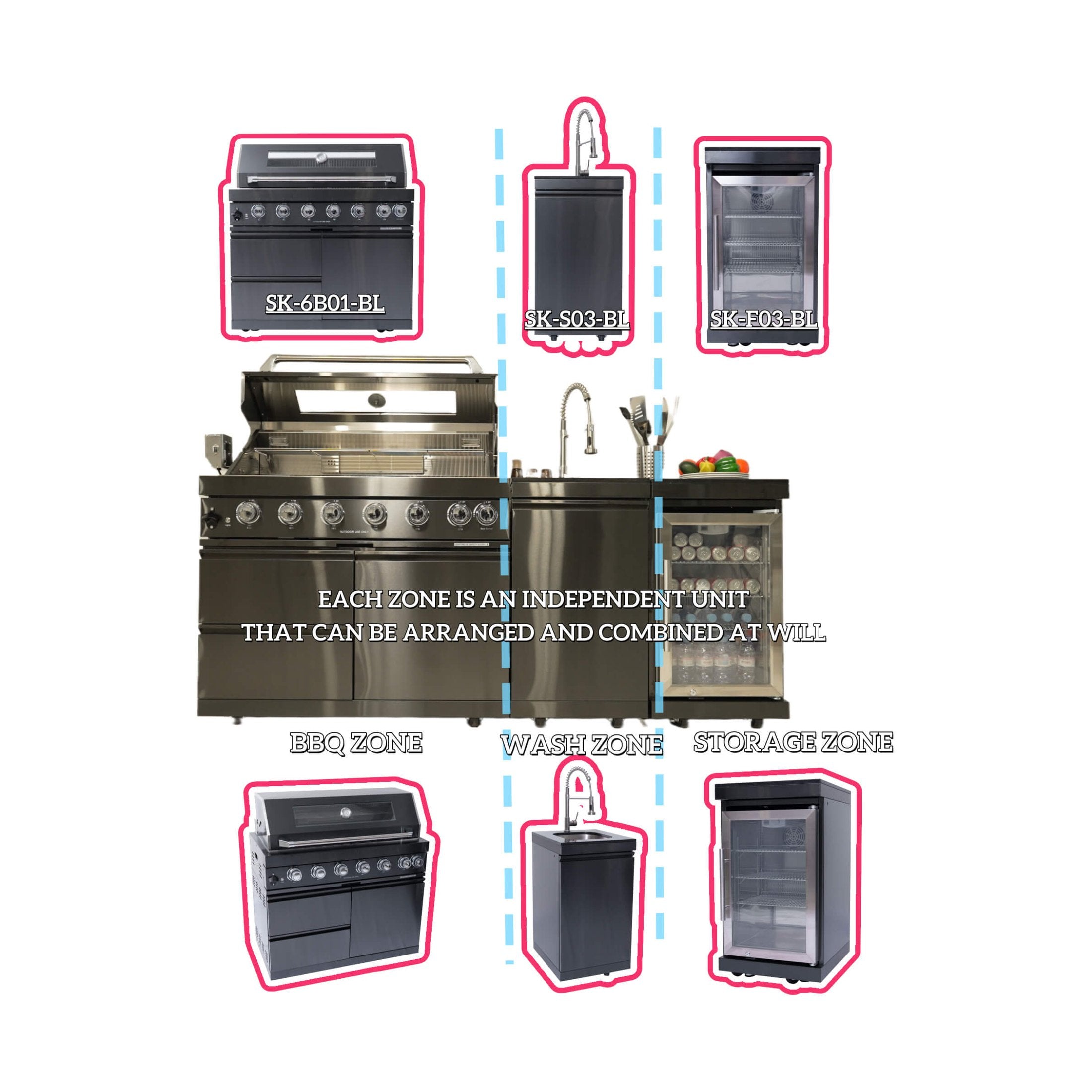 Stainless-Steel UltraPremium 85KBTU OutdoorKitchen BBQIsland System | SAKSBY WHOLESALE