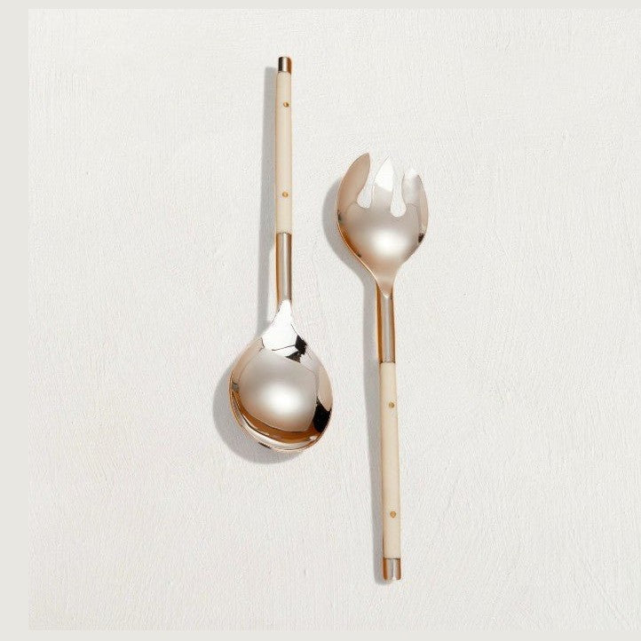 Stainless with Ivory Inlay Serving Utensil Set