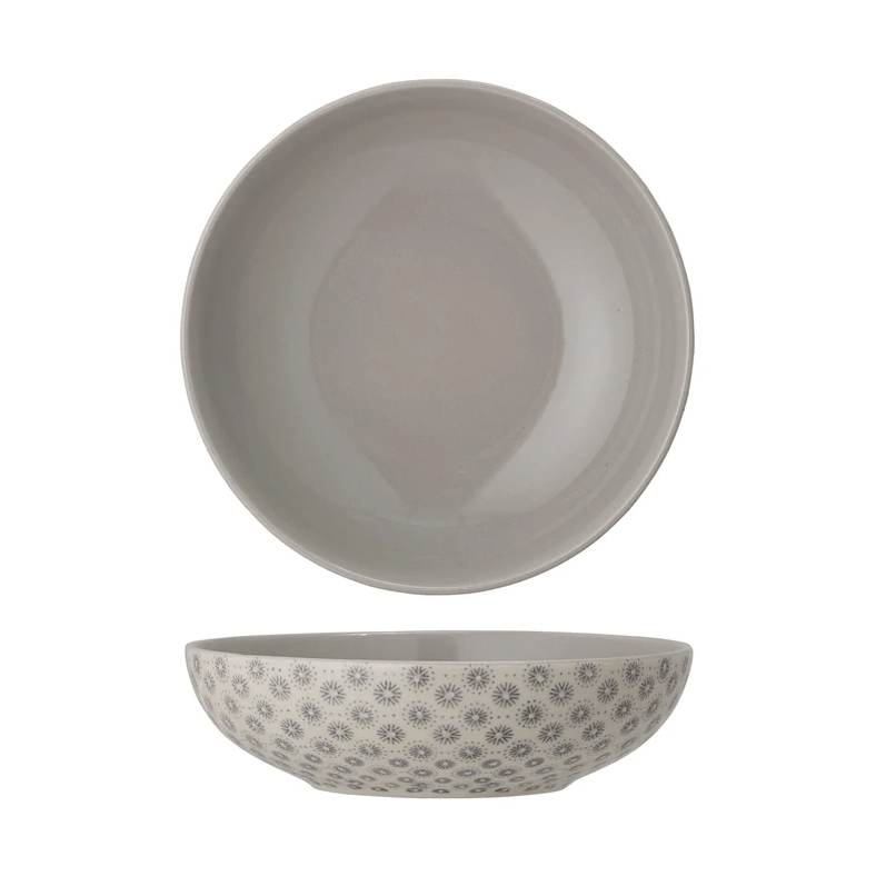 Stoneware Bowl with Grey Hand-Stamped Pattern