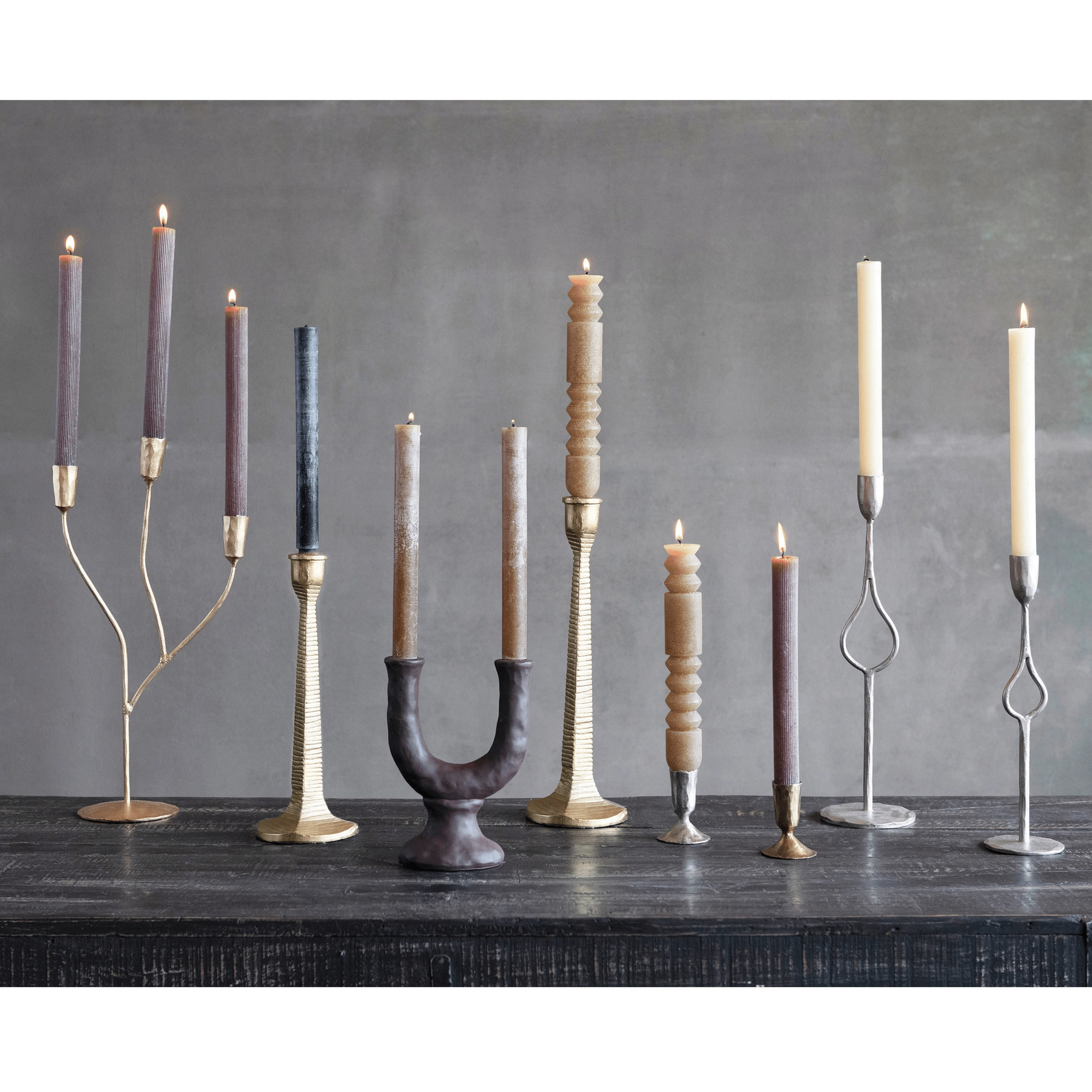 Stoneware Double Taper Candle Holder in Chocolate