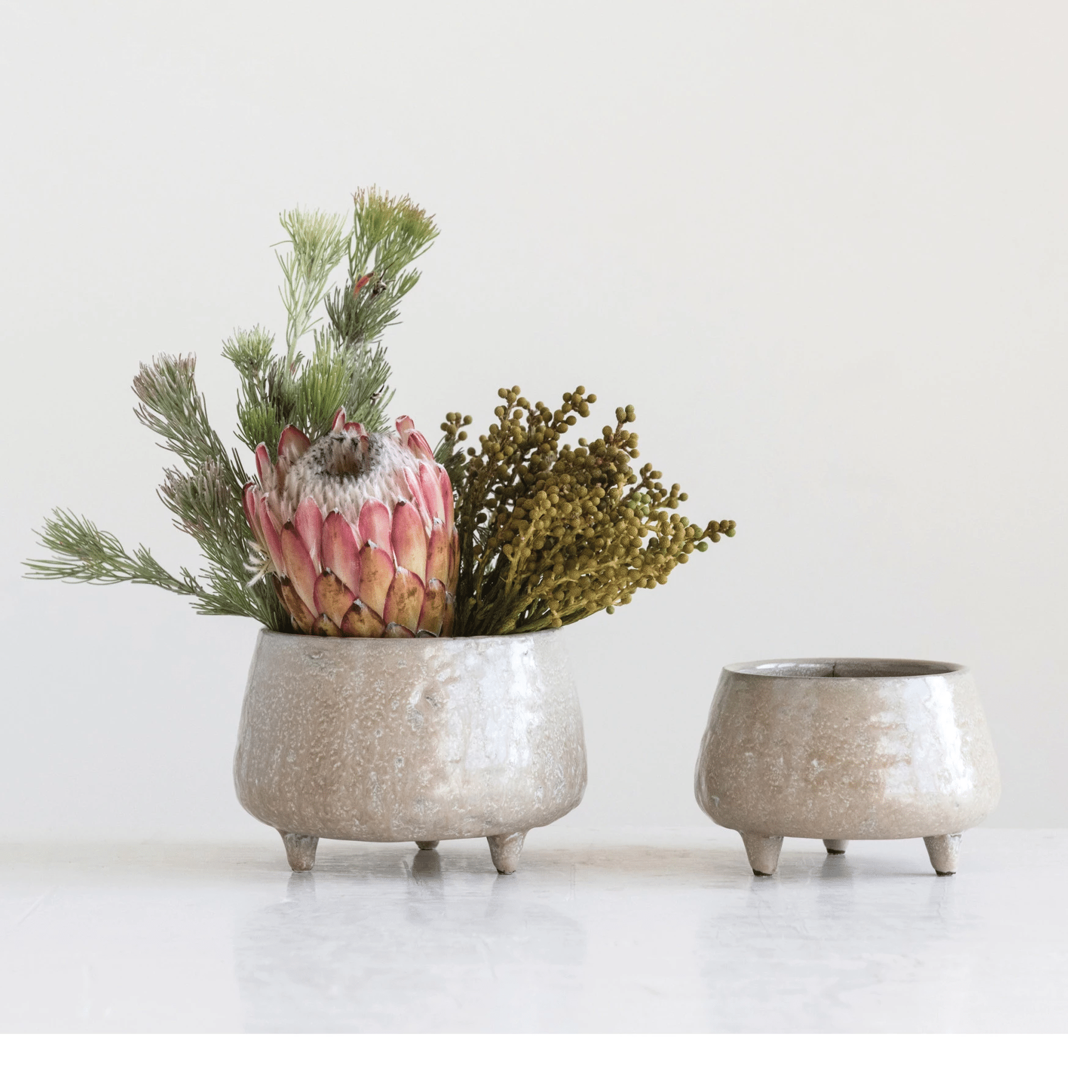 Stoneware Footed Planter with Glazed Finish