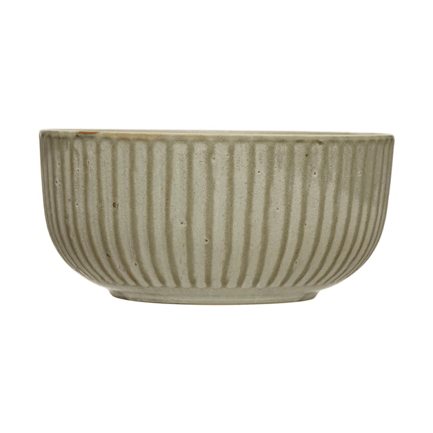Stoneware Pleated Bowl, Cream Glaze Finish