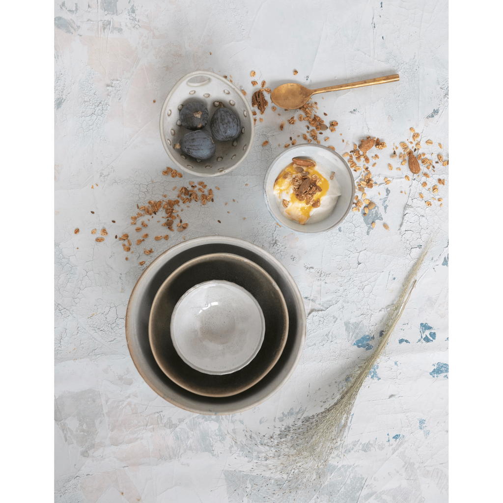 Stoneware Pleated Bowl, Cream Glaze Finish