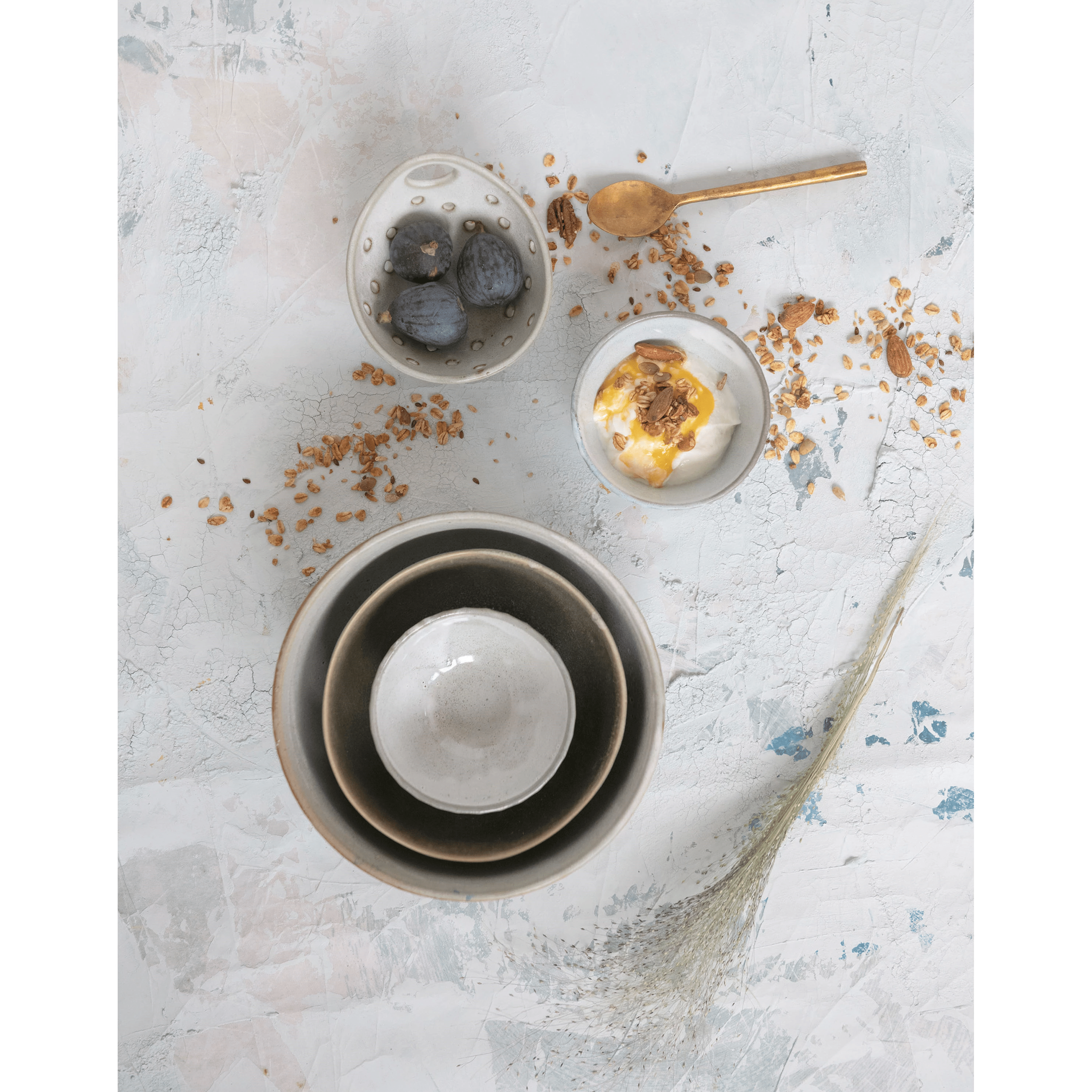 Stoneware Pleated Bowl, Cream Glaze Finish