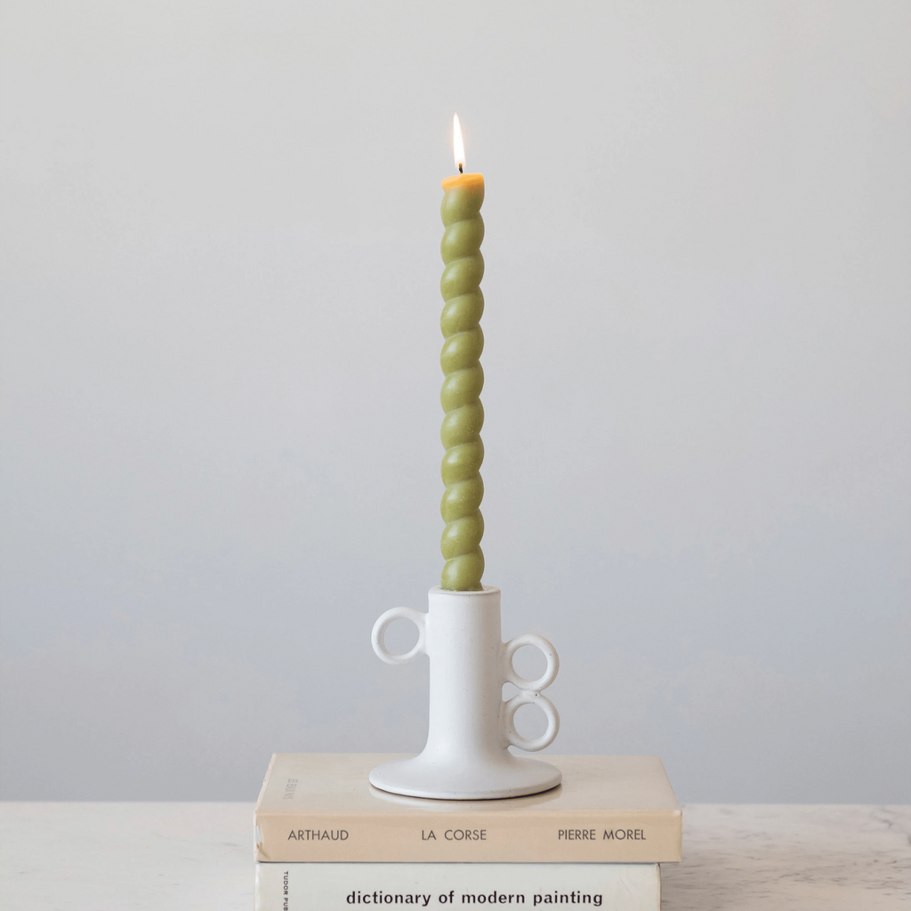Stoneware Taper Candle Holder in White