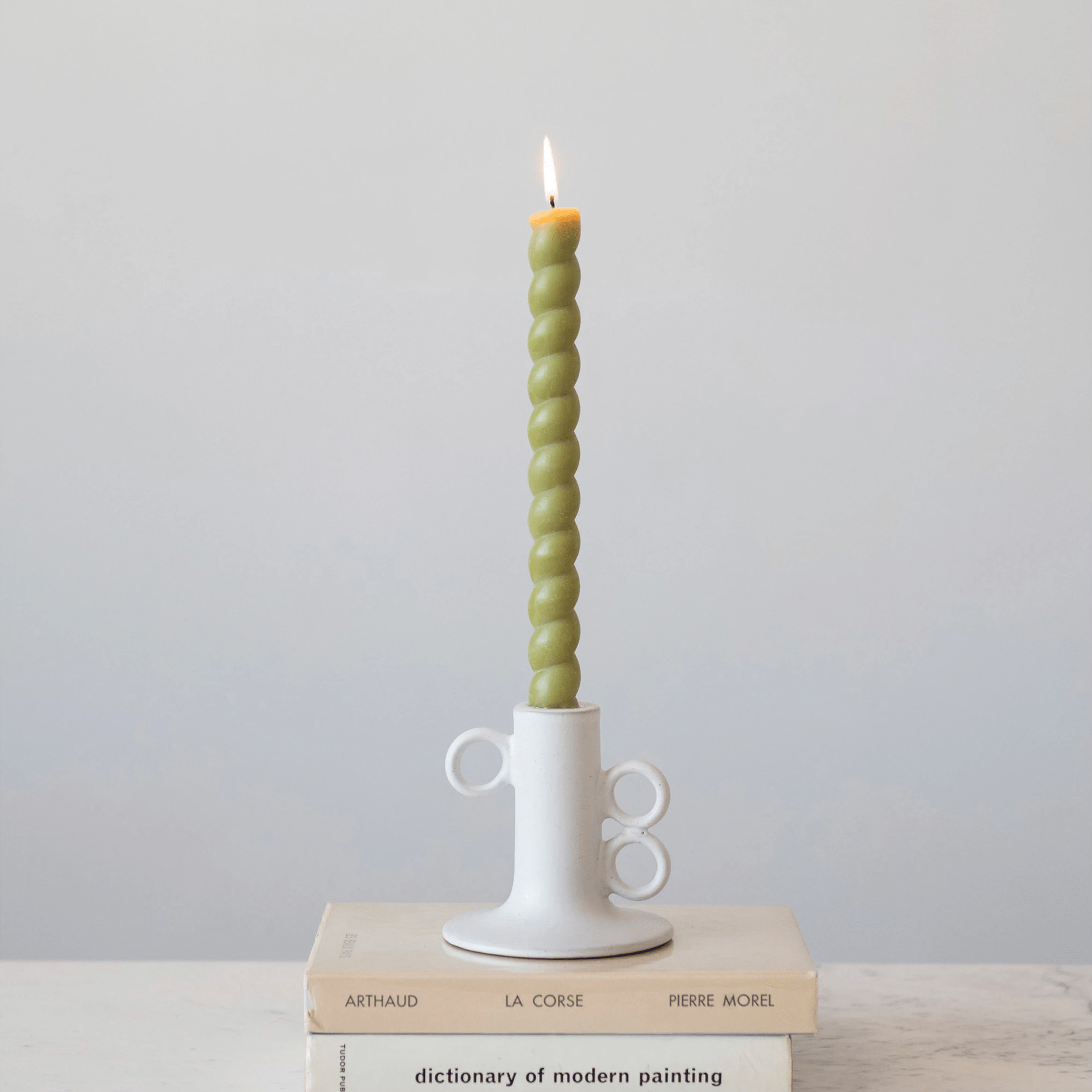 Stoneware Taper Candle Holder in White