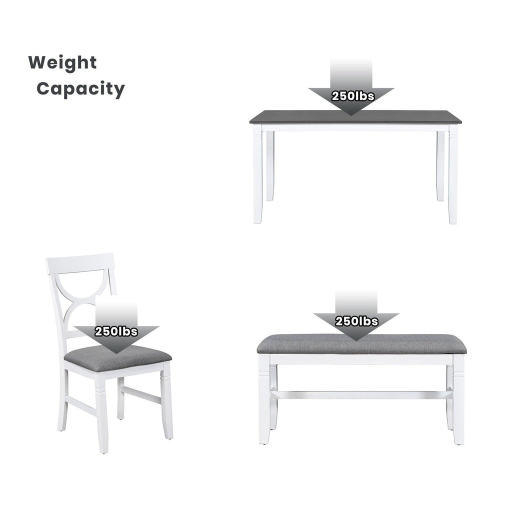 TOPMAX 6-Piece Wood Dining Table Set Kitchen Table Set with Upholstered Bench and 4 Dining Chairs, Farmhouse Style,Gray+White old sku: SP000003AAK