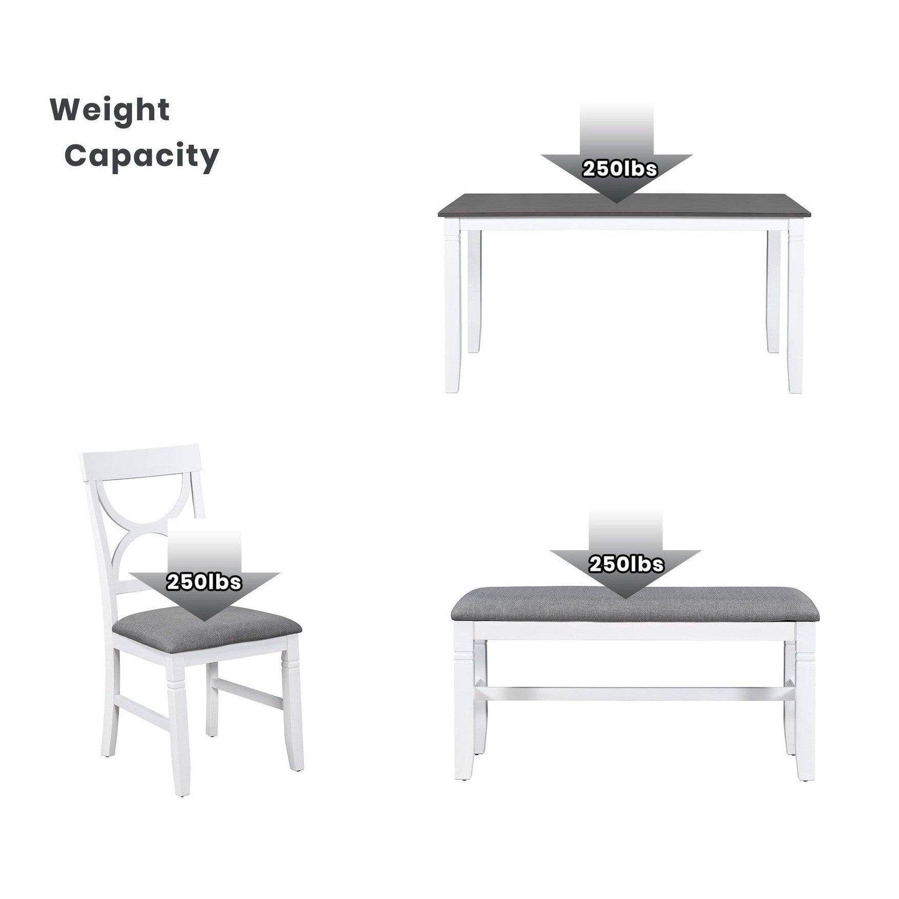 TOPMAX 6-Piece Wood Dining Table Set Kitchen Table Set with Upholstered Bench and 4 Dining Chairs, Farmhouse Style,Gray+White old sku: SP000003AAK