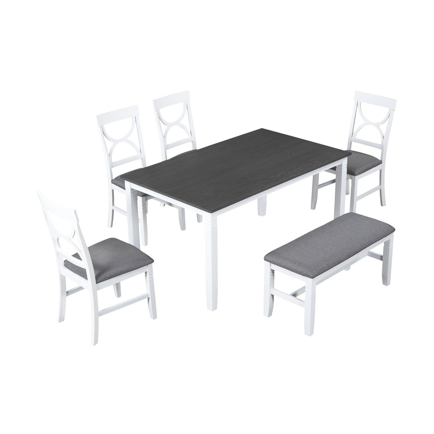 TOPMAX 6-Piece Wood Dining Table Set Kitchen Table Set with Upholstered Bench and 4 Dining Chairs, Farmhouse Style,Gray+White old sku: SP000003AAK