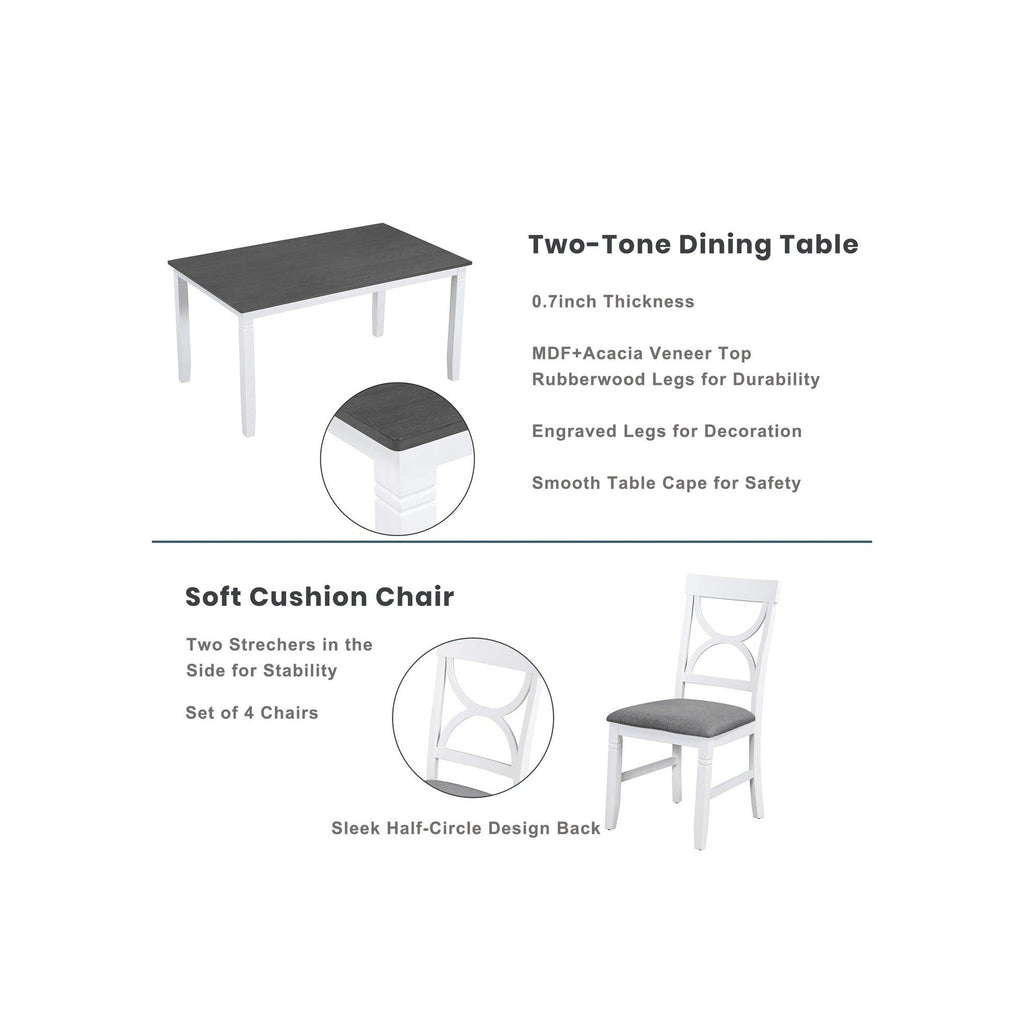 TOPMAX 6-Piece Wood Dining Table Set Kitchen Table Set with Upholstered Bench and 4 Dining Chairs, Farmhouse Style,Gray+White old sku: SP000003AAK