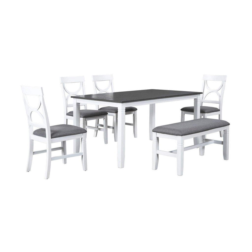 TOPMAX 6-Piece Wood Dining Table Set Kitchen Table Set with Upholstered Bench and 4 Dining Chairs, Farmhouse Style,Gray+White old sku: SP000003AAK