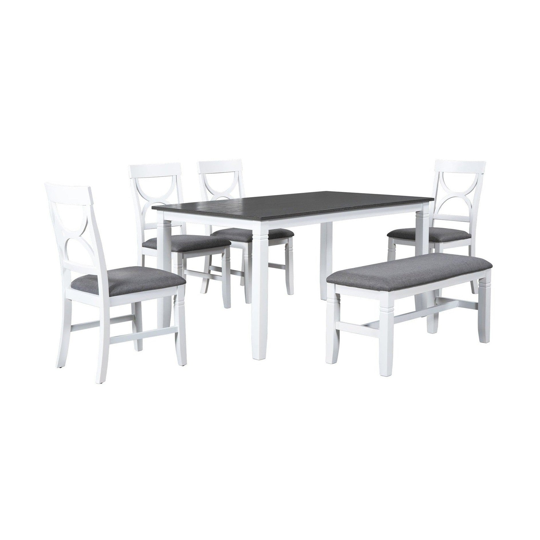 TOPMAX 6-Piece Wood Dining Table Set Kitchen Table Set with Upholstered Bench and 4 Dining Chairs, Farmhouse Style,Gray+White old sku: SP000003AAK