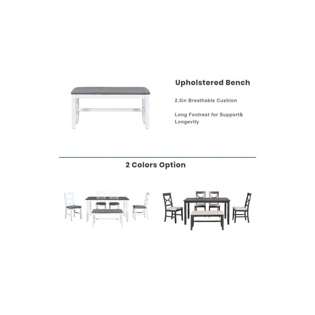 TOPMAX 6-Piece Wood Dining Table Set Kitchen Table Set with Upholstered Bench and 4 Dining Chairs, Farmhouse Style,Gray+White old sku: SP000003AAK