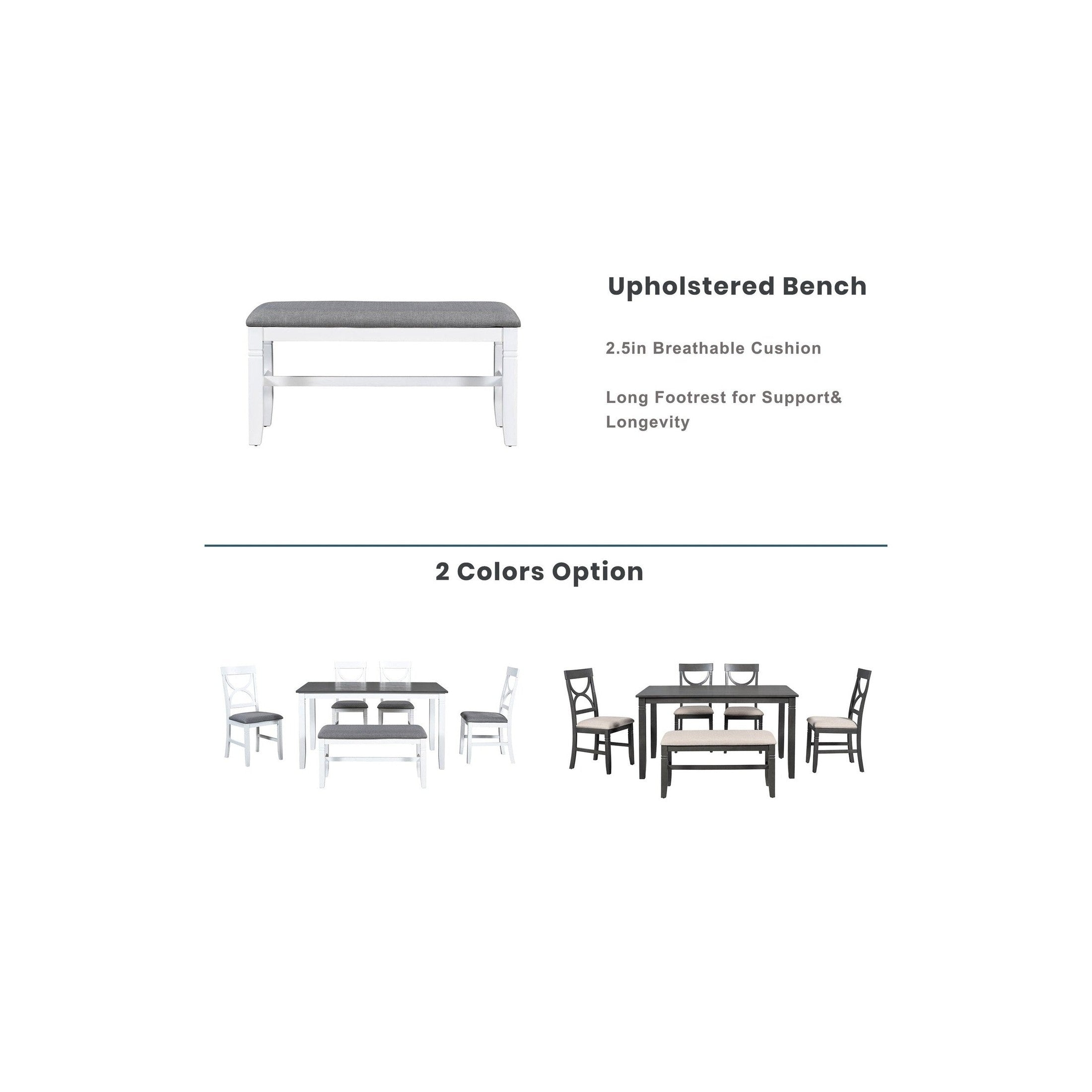 TOPMAX 6-Piece Wood Dining Table Set Kitchen Table Set with Upholstered Bench and 4 Dining Chairs, Farmhouse Style,Gray+White old sku: SP000003AAK