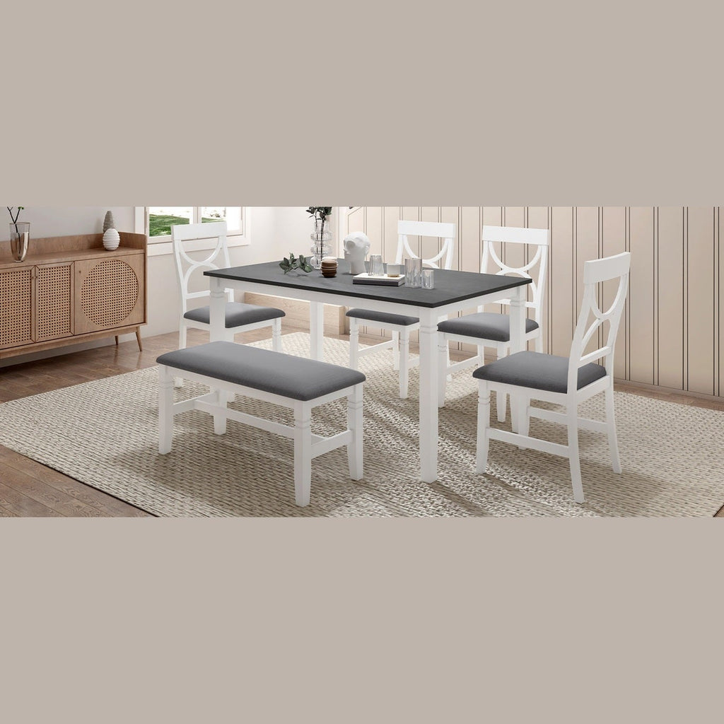 TOPMAX 6-Piece Wood Dining Table Set Kitchen Table Set with Upholstered Bench and 4 Dining Chairs, Farmhouse Style,Gray+White old sku: SP000003AAK