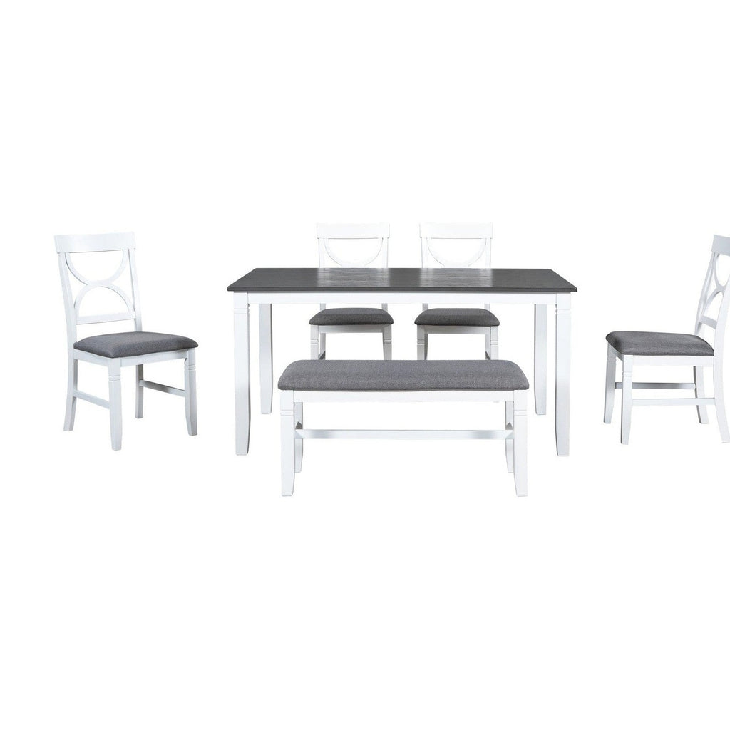 TOPMAX 6-Piece Wood Dining Table Set Kitchen Table Set with Upholstered Bench and 4 Dining Chairs, Farmhouse Style,Gray+White old sku: SP000003AAK