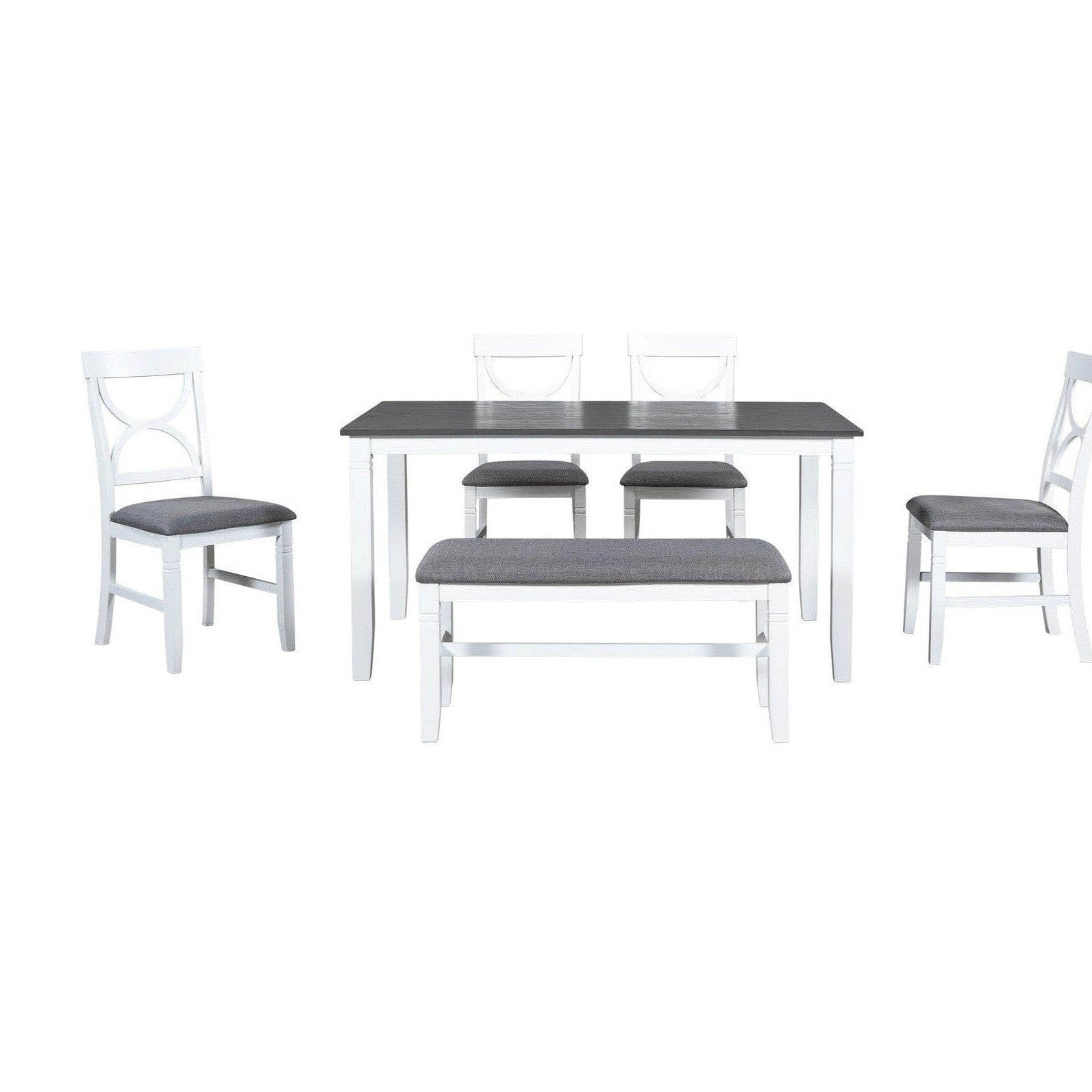 TOPMAX 6-Piece Wood Dining Table Set Kitchen Table Set with Upholstered Bench and 4 Dining Chairs, Farmhouse Style,Gray+White old sku: SP000003AAK