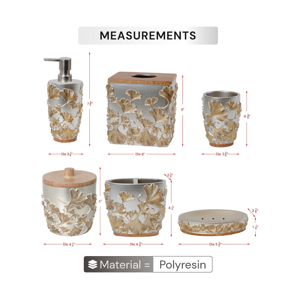 The Valencia Collection – Elegant Modern Bathroom Décor Accessories Set of 6