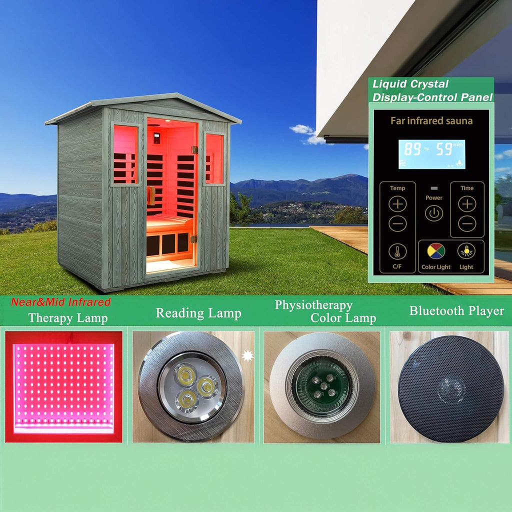 Three-Person Full-Spectrum Infrared Sauna Low-EMF CarbonizedWoodPlastic | SAKSBY WHOLESALE