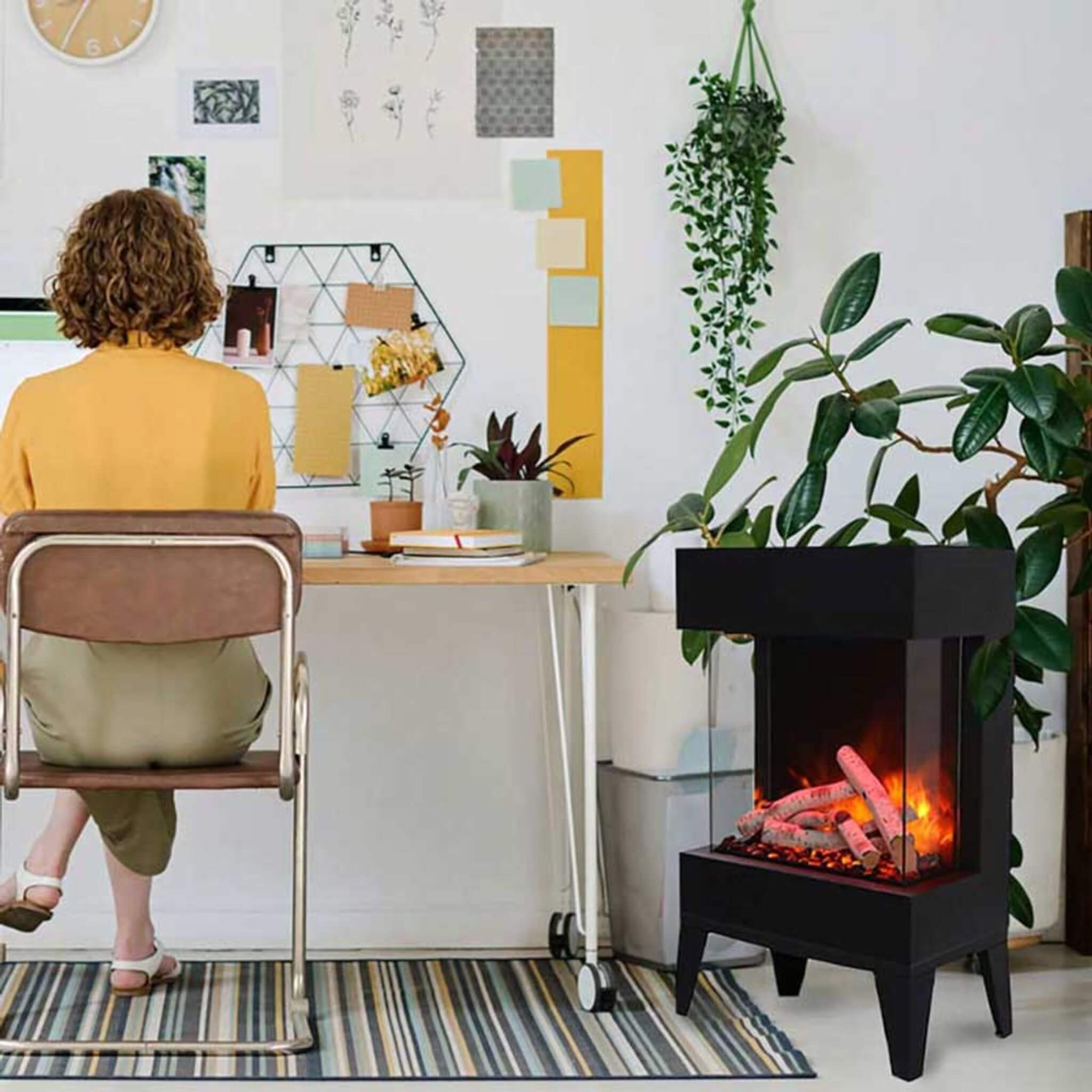 Three-Sided Frameless Ember-Effect Electric Freestanding Fireplace | SAKSBY WHOLESALE