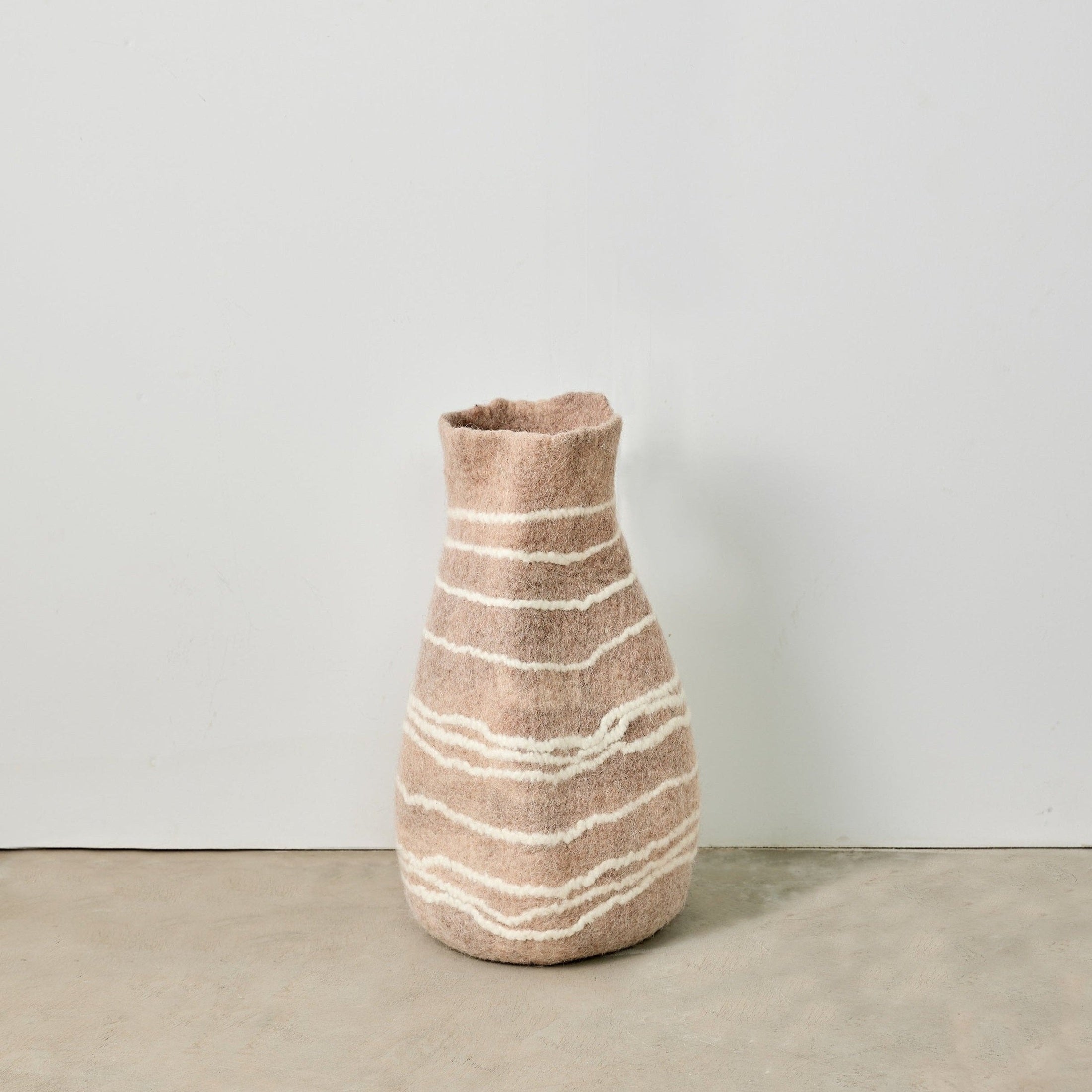 Tribal Lines Dusty Rose Pink Wool Gourd Basket