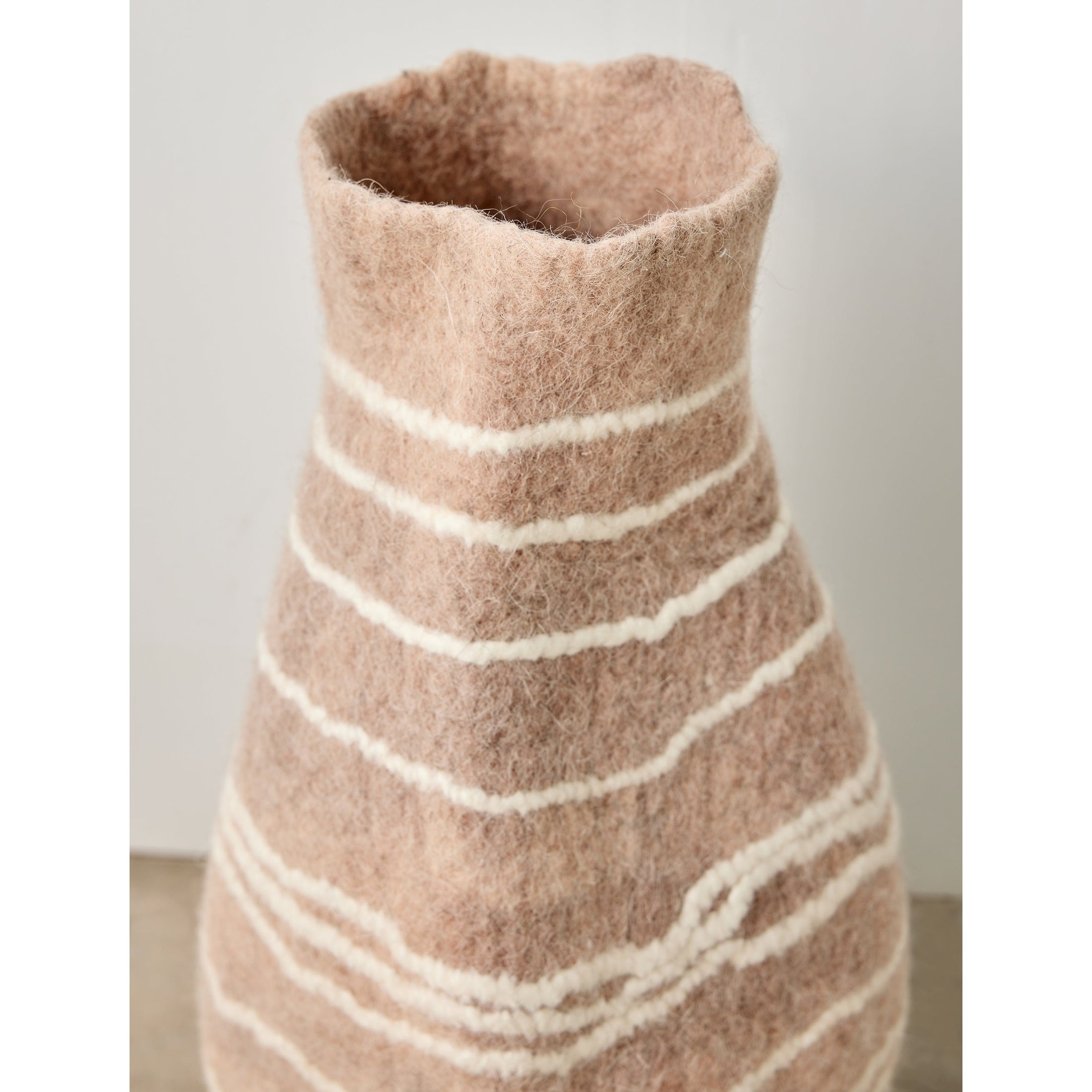 Tribal Lines Dusty Rose Pink Wool Gourd Basket