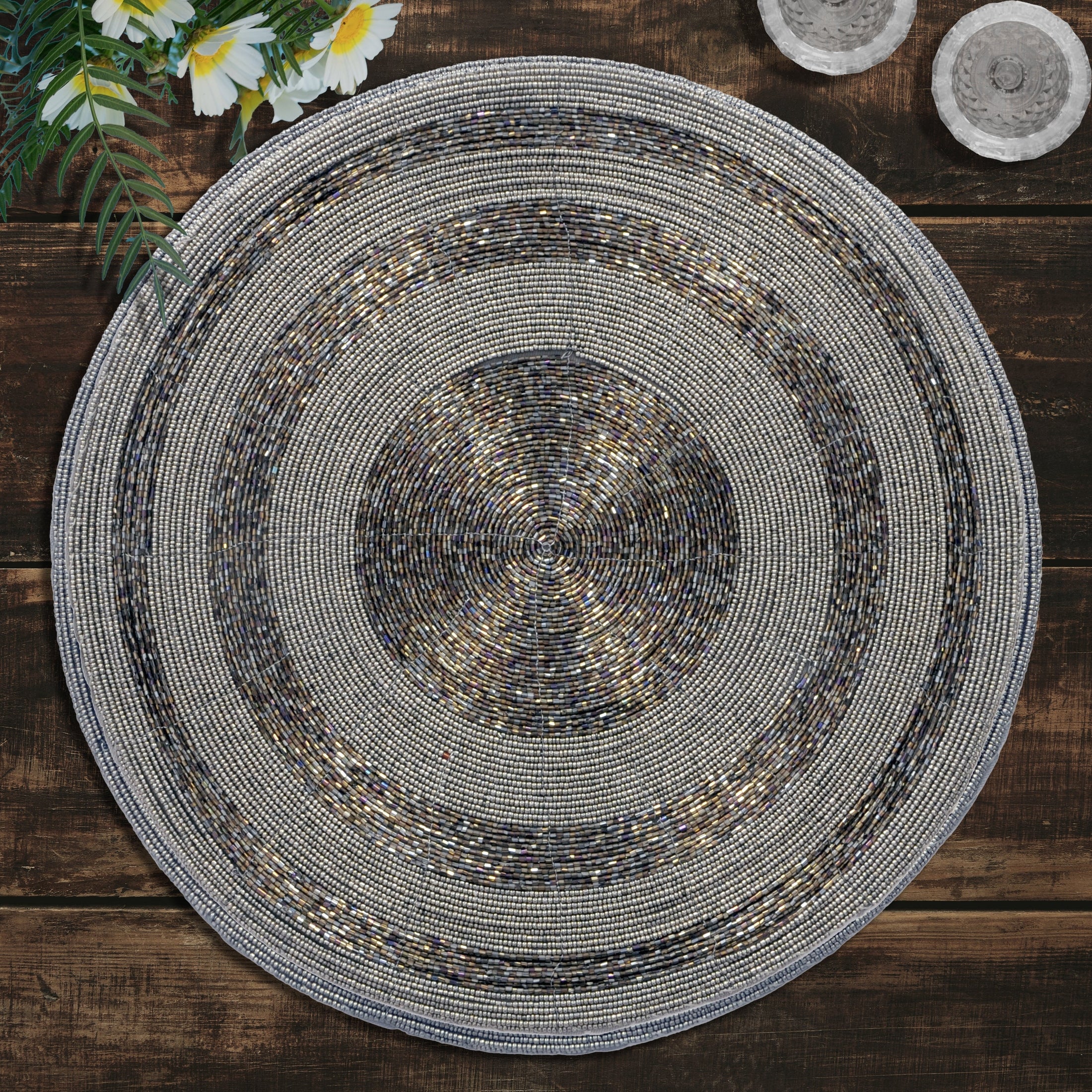 Vaiga Grace – Beaded Placemats, The Vaiga Collection Elegant Decorative Dining Table Décor 14 inch