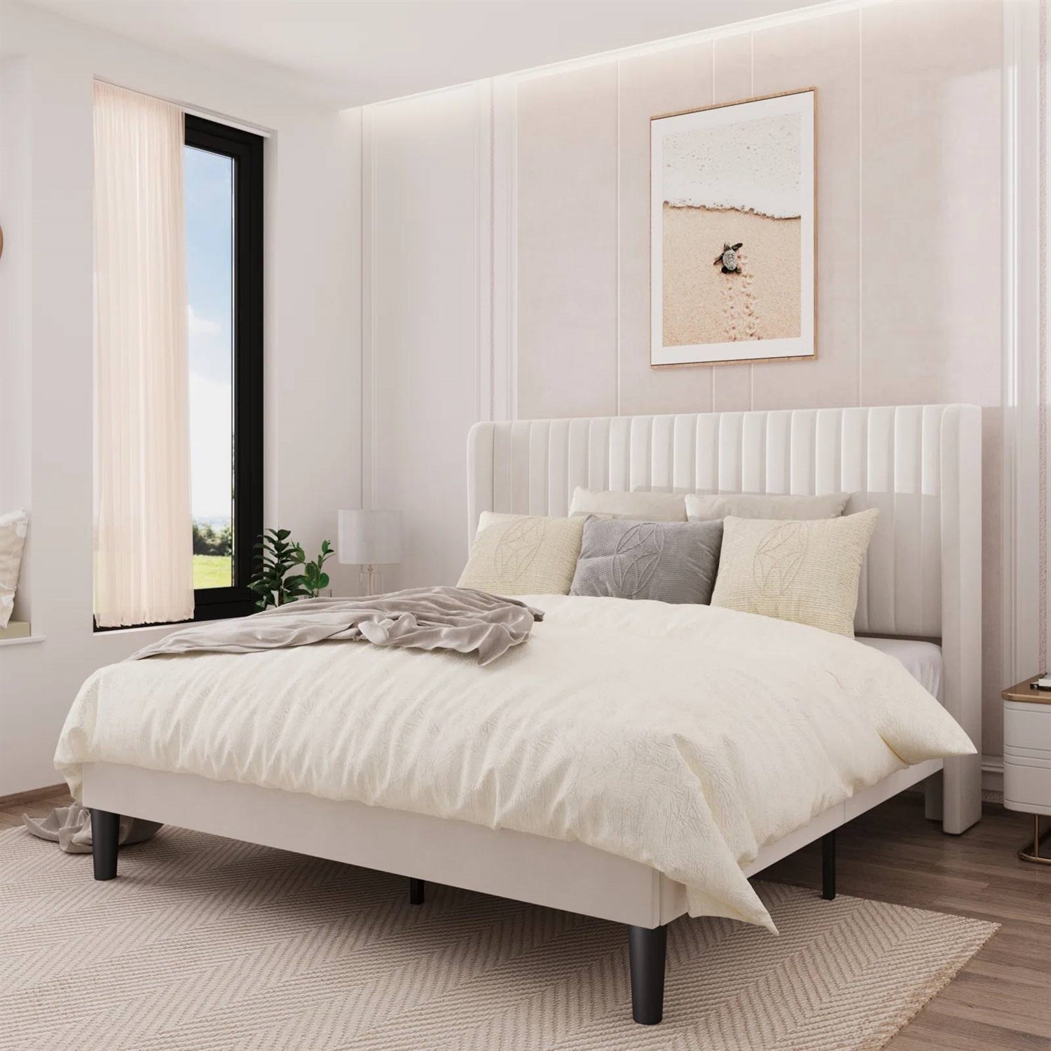 Velvet Upholstered Platform Bed Wingback Headboard | HomePacific