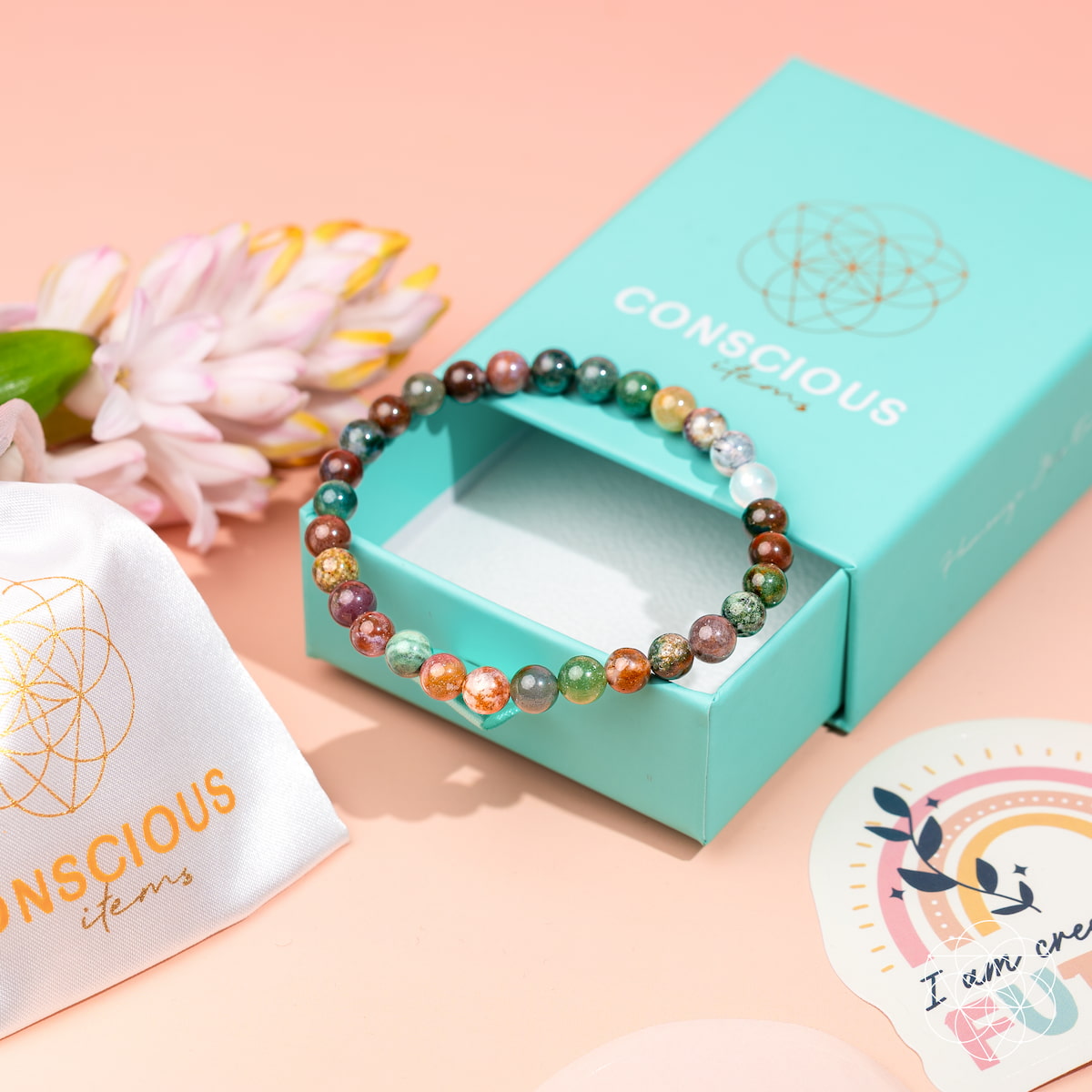 Vibrant Indian Agate Beaded Bracelet | Conscious Items