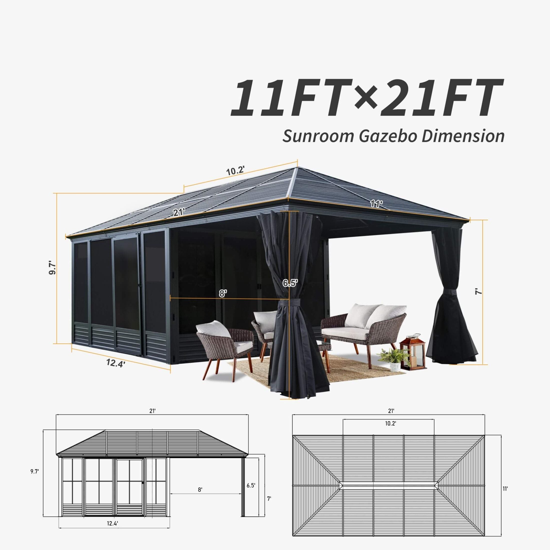 [11X21FT] Alora Outdoor All-Season Solarium Sunroom Gazebo With Galvanized Steel Roof (SAK42018) by SAKSBY WHOLESALE