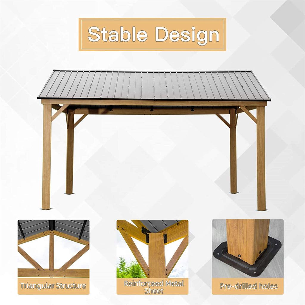 Weather-Resistant Industrial-Grade Aluminum Wood-Grain Gazebo Ultra-Hardtop | SAKSBY WHOLESALE