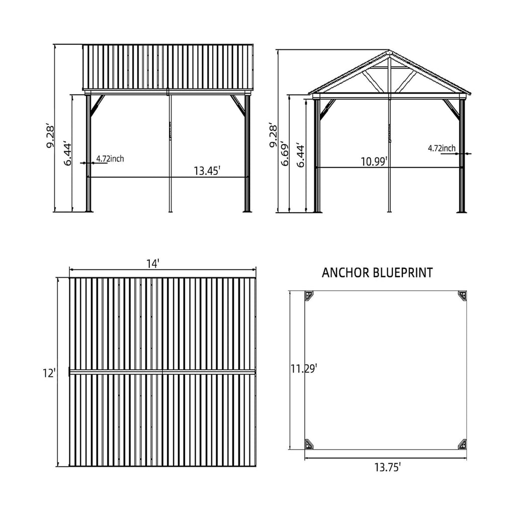 Weather-Resistant Industrial-Grade Aluminum Wood-Grain Gazebo Ultra-Hardtop | SAKSBY WHOLESALE