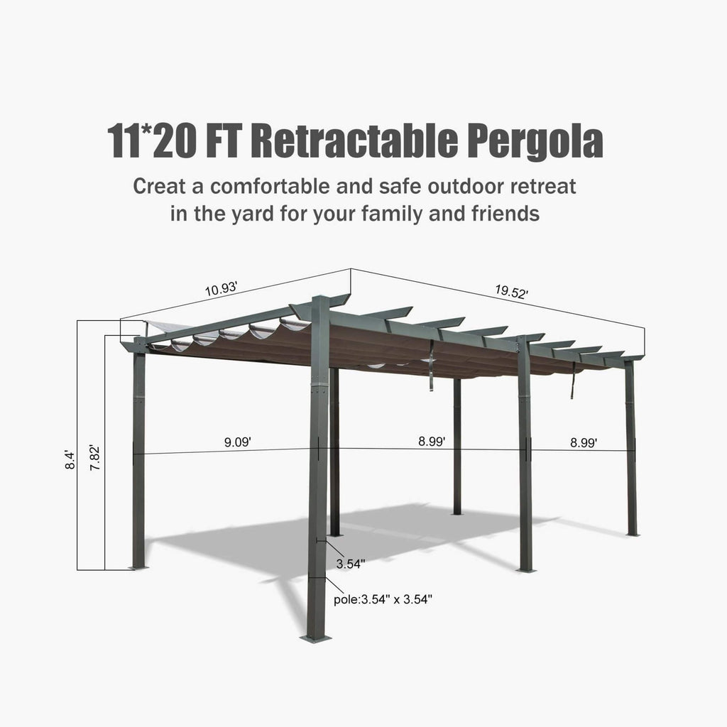 [11X20FT] Alora Premium Outdoor Retractable Aluminum Pergola Gazebo With Weather-Resistant Canopy (SAK54612) by SAKSBY WHOLESALE
