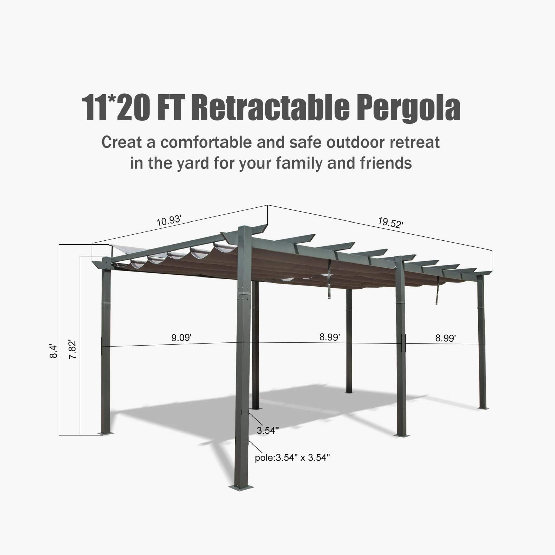 [11X20FT] Alora Premium Outdoor Retractable Aluminum Pergola Gazebo With Weather-Resistant Canopy (SAK54612) by SAKSBY WHOLESALE