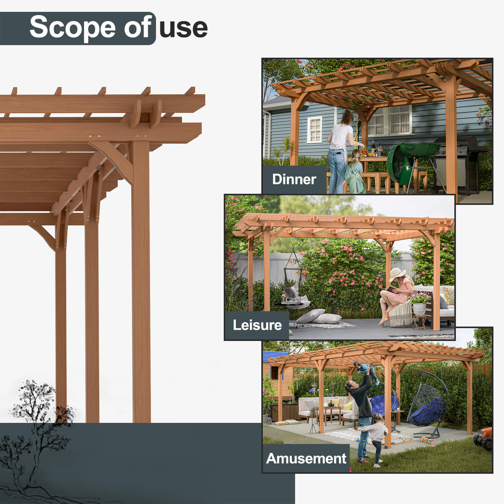 [12X16FT] Alora Extra Large Outdoor Wooden Waterproof Grape Gazebo, Brown (SAK76476) by SAKSBY WHOLESALE