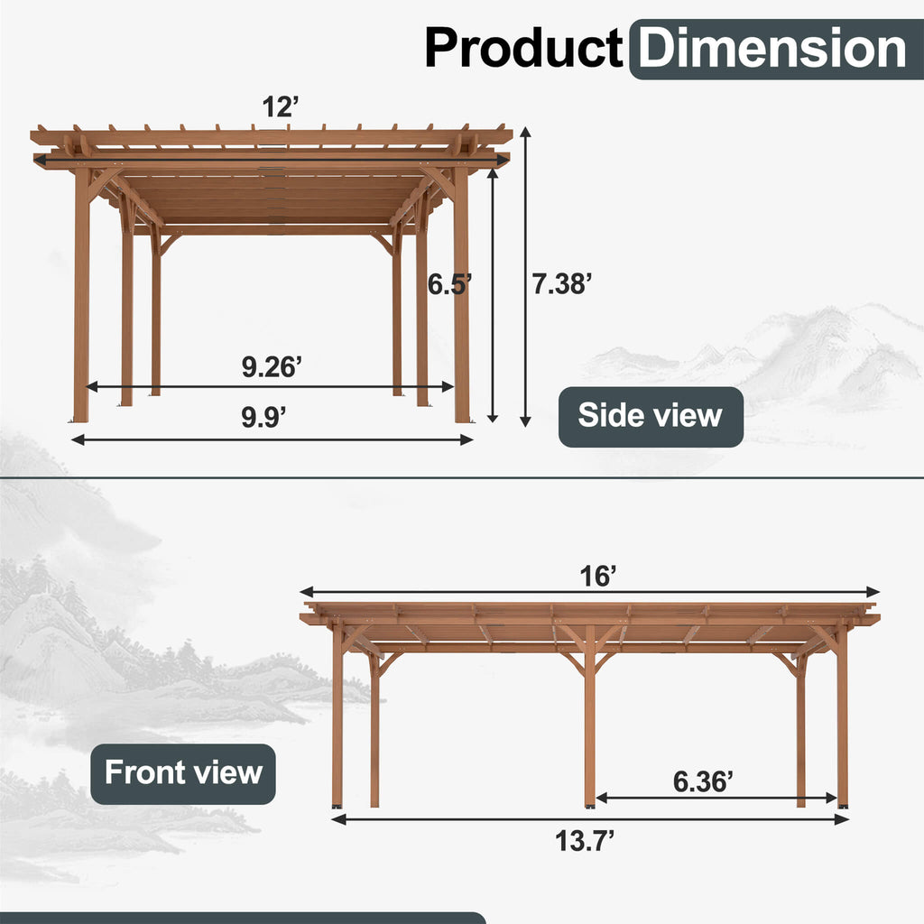 [12X16FT] Alora Extra Large Outdoor Wooden Waterproof Grape Gazebo, Brown (SAK76476) by SAKSBY WHOLESALE