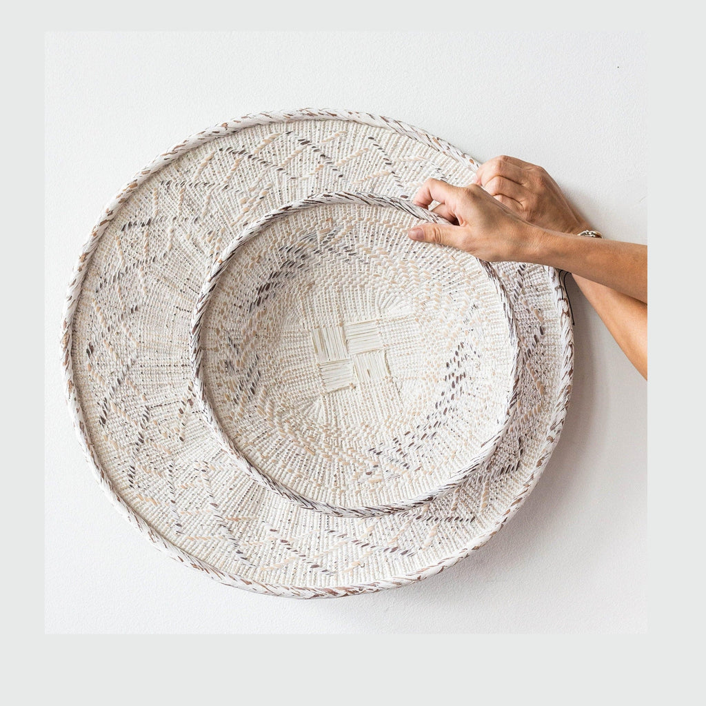 White Washed Handwoven Wall Basket