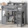 Wood Twin Size Loft bed with Multiple Storage Shelves and Wardrobe, Gray